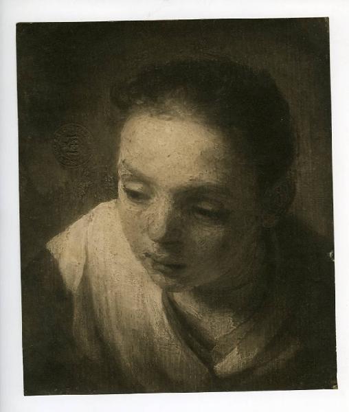Rembrandt (attr.) - Ritratto femminile - Testa di giovane donna - Dipinto - Olio su tavola - Londra