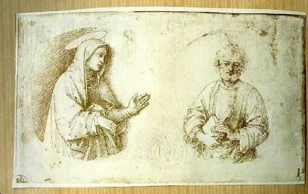 Autore sec. XV o inizio sec. XVI - Santa (Vergine annunciata?) e san Pietro - Disegno