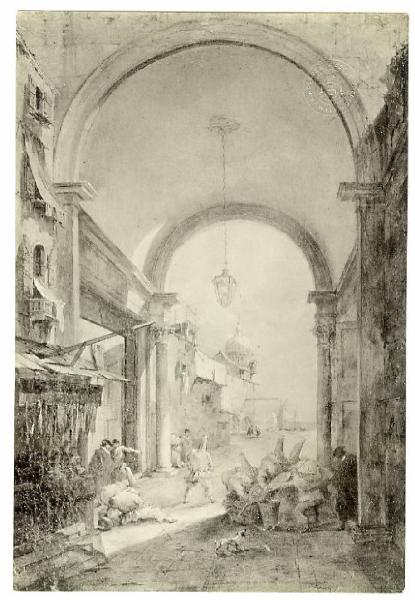 Guardi, Francesco - Capriccio con sottoportico e personaggi in maschera - Dipinto - Olio su tela - Bergamo - Accademia Carrara