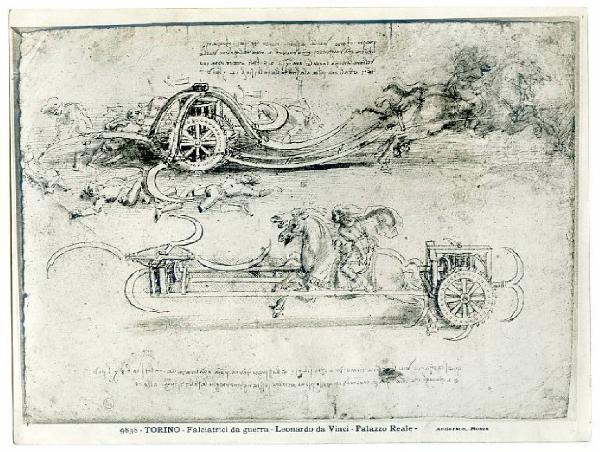 Leonardo da Vinci - Studio di carri falcati - Disegno - Torino - Boblioteca Reale