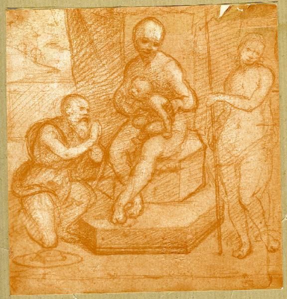 Pedrini, Giovanni detto Giampietrino - Madonna con Bambino in trono tra i santi Girolamo e Giovanni Battista - Disegno - Parigi - Louvre - Département des Arts graphiques