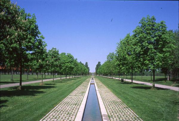 Sesto San Giovanni - Parco Nord, settore Est - Canale d'acqua rettilineo - Filare Cannocchiale degli ippocastani - Prati - Percorsi ciclopedonali