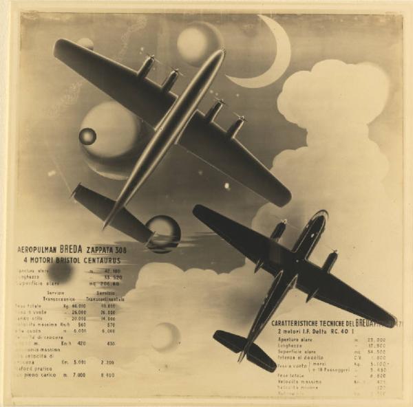 Milano - Fiera campionaria del 1948 - Padiglione della Breda - Manifesto dell'aereo BZ. 308