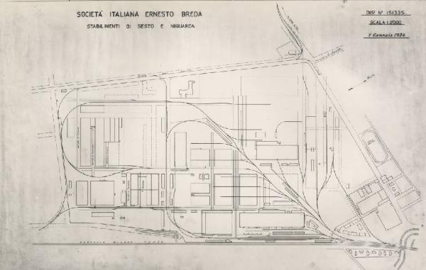 Sesto San Giovanni - Società italiana Ernesto Breda per costruzioni meccaniche (Sieb) - Planimetria degli stabilimenti