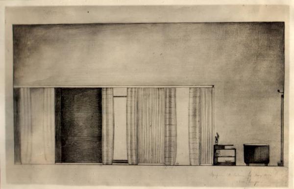 Veduta interni - Disegno Spogliatoio della sartoria - Esposizione Internazionale - Monza 1930