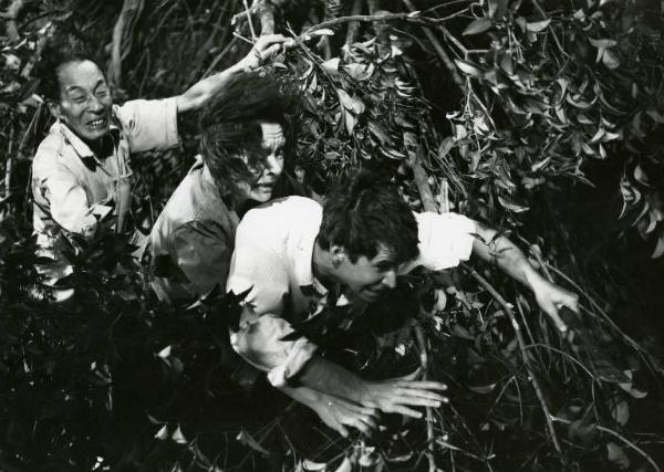 Scena del film "La diga sul Pacifico" - Regia René Clément, 1957 - Shu Shia Chuan, Jo Van Fleet e Anthony Perkins attraversano a fatica la folta vegetazione.