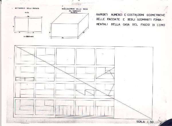 Disegno per la Casa del fascio a Como / Rapporti numerici e costruzioni geometriche delle facciate e degli scomparti fondamentali