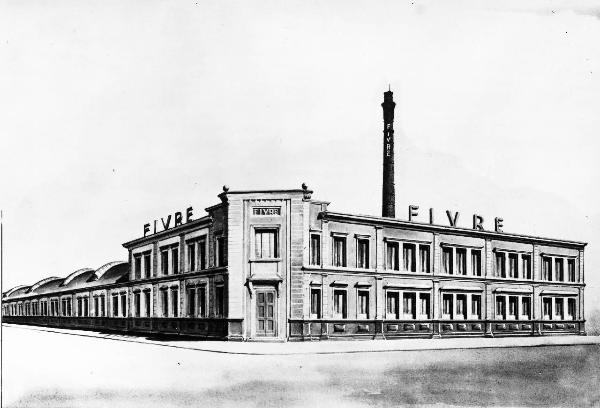 Pavia - piazza Dante - Fivre (Fabbrica Italiana Valvole Radio Elettriche) - Veduta dello Stabilimento (disegno)