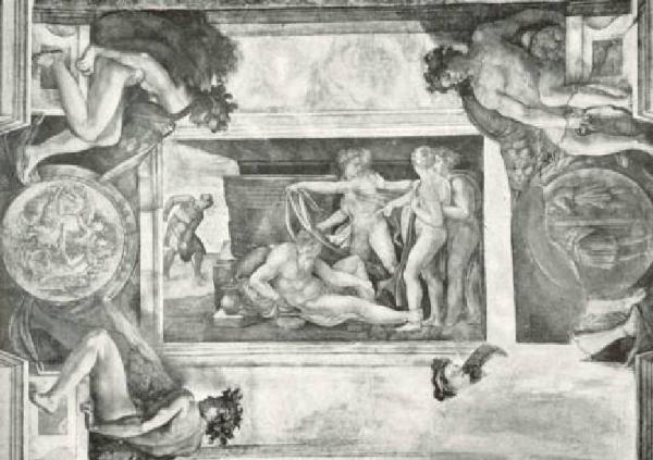 Dipinto murale - Ebrezza di Noè - Michelangelo Buonarroti - Città del Vaticano - Cappella Sistina - Volta - Storie Centrali