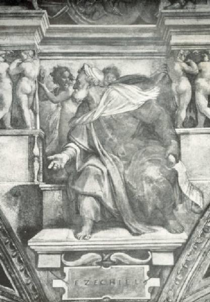 Dipinto murale - Il Profeta Ezechiele - Michelangelo Buonarroti - Città del Vaticano - Cappella Sistina - Volta - Sibille e Profeti