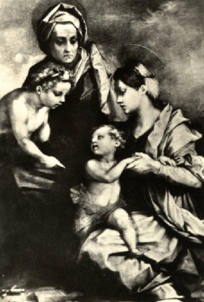 Dipinto - Madonna col Bambino, Santa Elisabetta e San Giovannino - Sacra Famiglia Medici - Andrea del Sarto - Firenze - Palazzo Pitti - Galleria Palatina