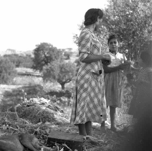 Melissa (Crotone) - Giovane contadina e due bambine in un campo