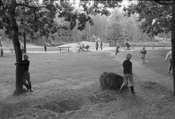 Svezia - Bambini giocano fra gli alberi del parco giochi