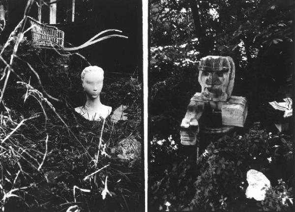 Svezia, Stoccolma - Due immagini - oggetti scultorei collocati tra foglie ed erba