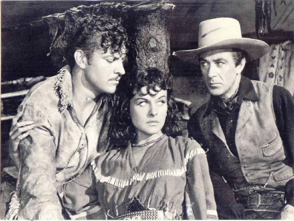 Scena del film "Giubbe rosse" - regia Cecil B. DeMille - 1940 - attori Gary Cooper, Robert Preston, Paulette Goddard