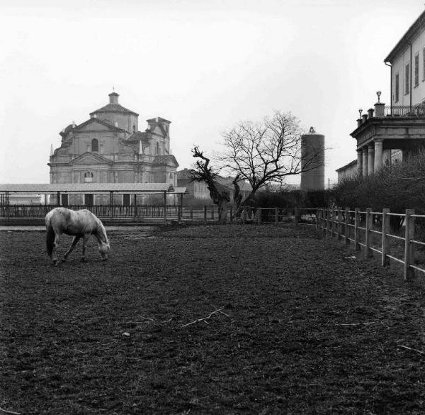 Cavallo al pascolo - chiesa - villa