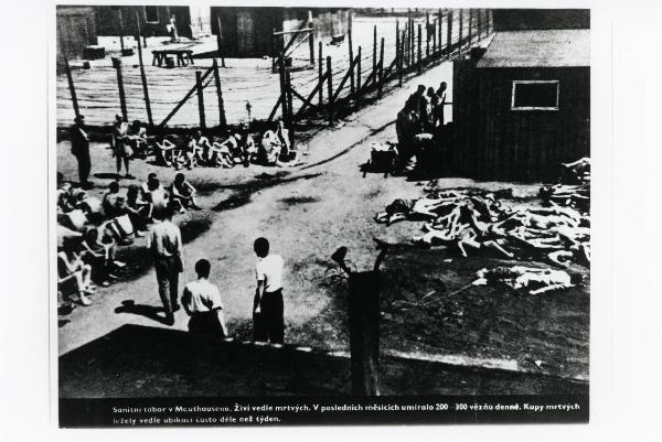 Seconda guerra mondiale - Austria - Campo di concentramento di Mauthausen-Gusen - Nazismo - Liberazione - Sanatorio - Panoramica dall'alto - Sopravvissuti e cadaveri insepolti