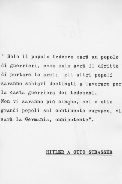 Testo di Adolf Hitler a Otto Strasser sulla superiorità del popolo tedesco - Nazismo