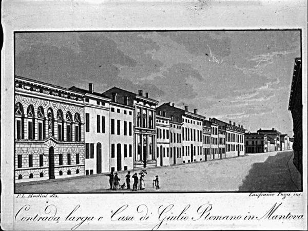 Incisione - Contrada larga e Casa di Giulio Romano in Mantova