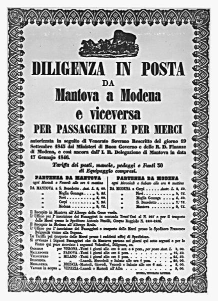 Manifesto - Diligenza in posta da Mantova a Modena (...)
