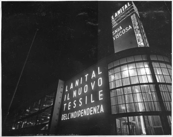 Fiera di Milano - Campionaria 1936 - Padiglione della Snia Viscosa - Veduta notturna