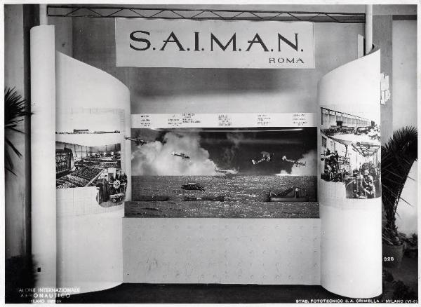 Fiera di Milano - Salone internazionale aeronautico 1937 - Settore accessori, strumenti e materie prime lavorate e semilavorate - Stand della SAIMAN