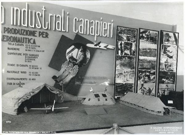 Fiera di Milano - Salone internazionale aeronautico 1937 - Settore accessori, strumenti e materie prime lavorate e semilavorate - Stand del Consorzio industriali canapieri