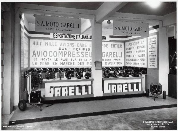 Fiera di Milano - Salone internazionale aeronautico 1937 - Settore accessori, strumenti e materie prime lavorate e semilavorate - Stand della S.A. Moto Garelli