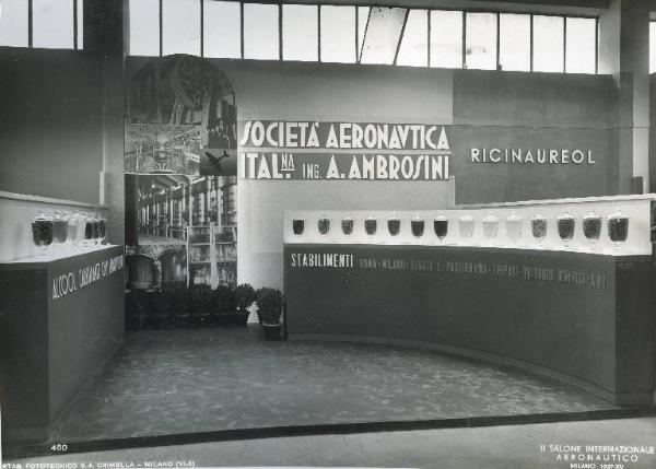 Fiera di Milano - Salone internazionale aeronautico 1937 - Settore accessori, strumenti e materie prime lavorate e semilavorate - Stand della Società aeronautica italiana Ing. Ambrosini