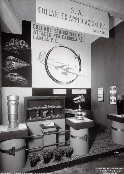 Fiera di Milano - Salone internazionale aeronautico 1937 - Settore accessori, strumenti e materie prime lavorate e semilavorate - Stand della S.A. Collari ed applicazioni P.C.