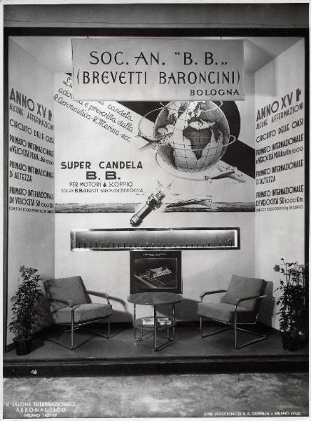 Fiera di Milano - Salone internazionale aeronautico 1937 - Settore accessori, strumenti e materie prime lavorate e semilavorate - Stand della S.A. "B.B." Brevetti Baroncini