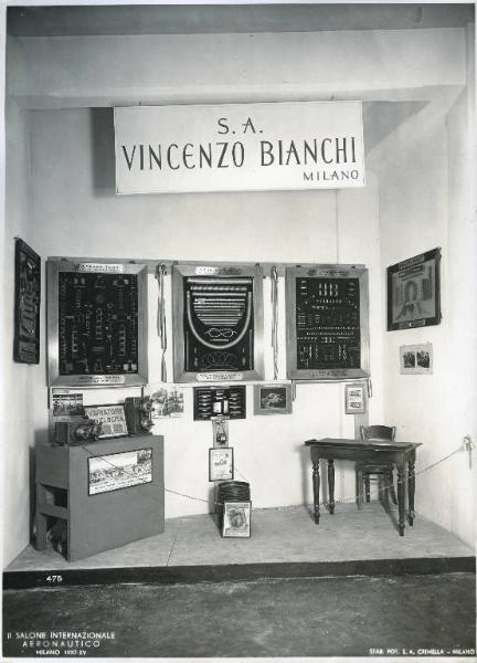 Fiera di Milano - Salone internazionale aeronautico 1937 - Settore accessori, strumenti e materie prime lavorate e semilavorate - Stand della S.A. Vincenzo Bianchi