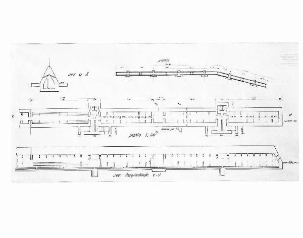 VI sezione Ernesto Breda - Brescia - Via Lunga - Stabilimento industriale - Disegno tecnico - Tavola progettuale di Dogini, Magnoni, Ing. Zani con vista in pianta e sezione - Rifugio ricovero antiaereo