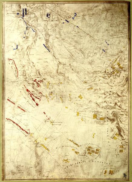 Riproduzione di carta topografica - Battaglia di Solferino e San Martino: le posizioni delle truppe tra le 3 e le 6 del 24 giugno 1859