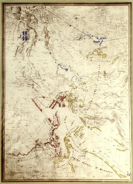 Riproduzione di carta topografica - La battaglia di Solferino e San Martino tra le 8 e le 11 del 24 giugno 1859