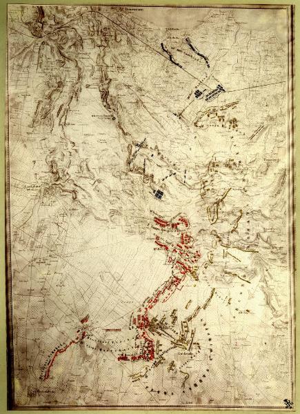 Riproduzione di carta topografica - La battaglia di Solferino e San Martino dalle 13:30 alle 16 del 24 giugno 1859