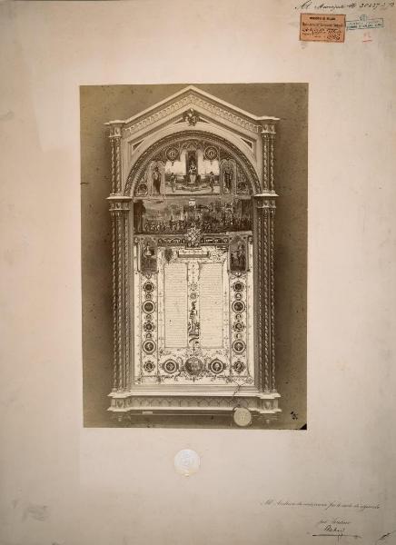 Messaggio, su pergamena miniata, del Comune di Milano a quello di Roma in occasione del plebiscito per l'annessione al Regno D'Italia tenutosi nel 1870