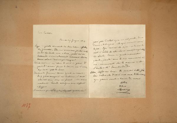 Lettera di Luciano Manara scritta a Roma il 29 giugno 1849