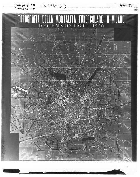 Carta topografica della mortalità tubercolare di Milano nel decennio 1921-1930 - Ufficio d'igiene - dott. Salvini