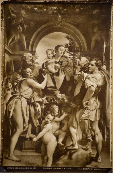 Allegri, Antonio detto Correggio - Madonna con Bambino in trono e i santi Giovanni Battista, Geminiano, Pietro Martire, Giorgio e angeli - Madonna di san Giorgio - Dipinto - Olio su tavola - Dresda - Gemäldegalerie