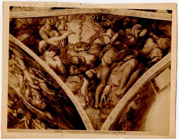 Buonarroti, Michelangelo - Il serpente di bronzo - Affresco - Città del Vaticano - Palazzi Vaticani - Cappella Sistina - Volta - Pennacchio