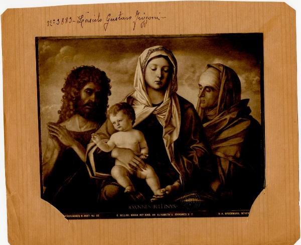 Bellini, Giovanni - Madonna con Bambino tra san Giovanni Battista e sant'Elisabetta - Dipinto - Olio su tavola - Francoforte - Staedelmuseum Kunstinstitut