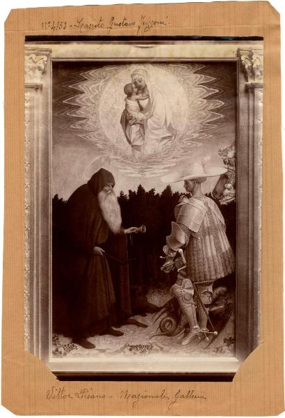 Pisanello - Apparizione della Madonna con Bambino ai santi Antonio abate e Giorgio - Dipinto - Tempera all'uovo su tavola - Londra - National Gallery