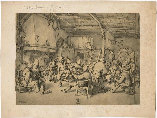 Ostade, Adriaen van - Interno con contadini durante una festa - Disegno - Londra - British Museum - Department of Prints and Drawings