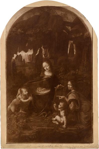 Leonardo da Vinci - Madonna e san Giovannino in adorazione del Bambino accompagnato da un angelo - Vergine delle Rocce - Dipinto a olio su tavola - Parigi - Museo del Louvre