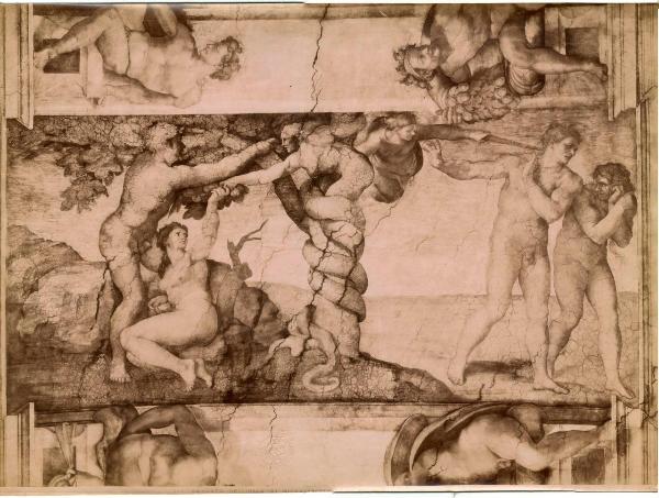 Buonarroti, Michelangelo - Peccato originale, Cacciata di Adamo ed Eva dal paradiso terrestre - Affresco - Città del Vaticano - Cappella Sistina - Volta