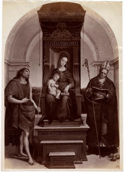 Sanzio, Raffaello - Madonna con Bambino leggenti in trono tra i santi Giovanni Battista e Nicola di Bari (Pala Ansidei) - Dipinto - Olio su tavola - Regno Unito