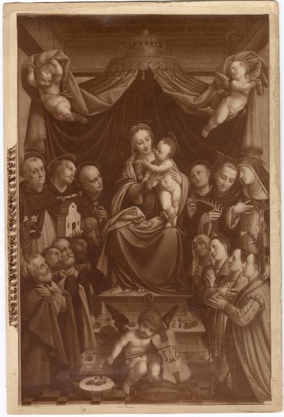 Lanino, Bernardino - Madonna con Bambino in trono tra santi, angeli e donatori (Madonna del Rosario) - Dipinto su tavola