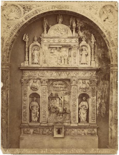 Gagini, Antonello - Natività di Gesù, Transito della Madonna, Dio Padre, Santi e angeli, Dottori della Chiesa - Scultura in marmo - Palermo - Chiesa di S. Cita - Altare