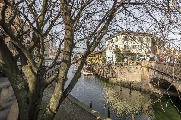 Milano - Naviglio Grande - Albero - Ponte Scodellino - Persone - Edifici